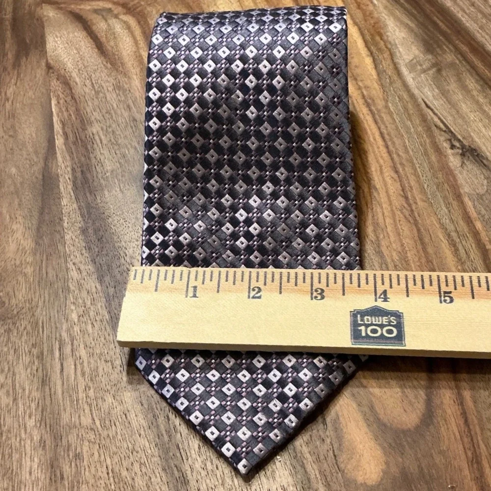 Bugatti Silk Tie Mens Gray Geometric Pattern Necktie Business Casual Wedding‎
